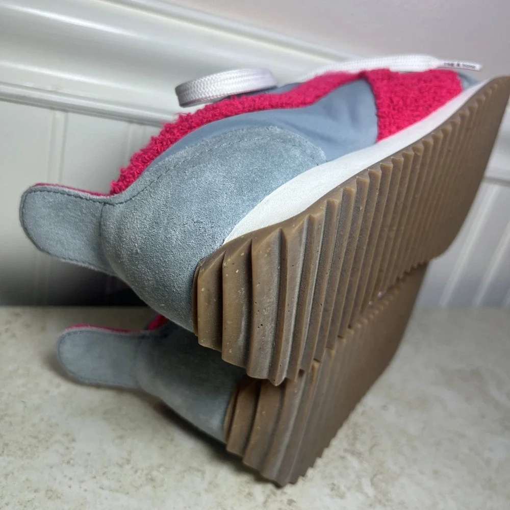 Rag‎ & Bone Retro Runner Sneakers in Slate Grey and Neon Pink Bouclé | Sz 38